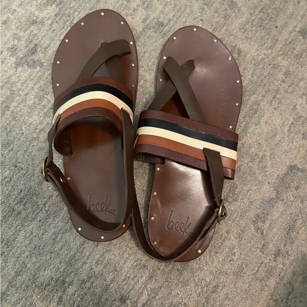 beek Brown and Tan Sandals